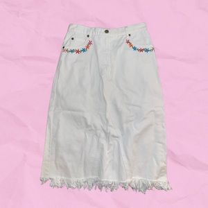 VINTAGE white denim midi Carole Little Sport 90s skirt.